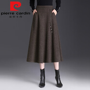 皮爾卡丹（pierre cardin）毛呢半身裙女秋冬長裙子2025新中式高腰半裙顯瘦傘裙大擺a字裙 摩卡棕 秋冬毛呢今年流行的輕奢 L 100-115斤