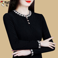 啄木鳥(niǎo)時(shí)尚洋氣打底衫女秋季顯瘦上衣2025秋冬新款網(wǎng)紗長(zhǎng)袖內(nèi)搭加絨小衫 黑色 薄款 L
