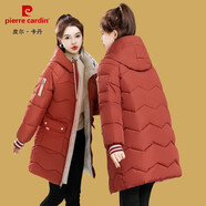 皮爾卡丹棉服女2020新品冬天外套女裝中長(cháng)款韓版寬松加厚冬裝棉襖初冬棉衣冬季外套面包服衣服 磚紅 L_建議115到130斤