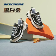 斯凱奇（Skechers）黑白金熊丨男女老爹鞋復(fù)古熊貓鞋情侶風(fēng)潮流增高運(yùn)動(dòng)休閑 【女款】黑色/金色/BKGD(黑金) 38.5