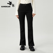 哥弟（GIRDEAR）女裝通勤百搭風(fēng)修身中腰側(cè)開(kāi)叉休閑微喇牛仔褲女1100420 黑 M (3碼)