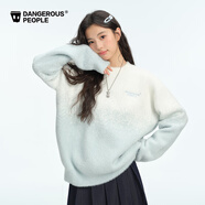 Dangerous people薛之謙dsp漸變仿貂毛時尚寬松圓領套頭毛衣針織衫 白色 S