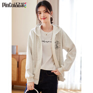 品彩（PinCai）衛(wèi)衣外套女純色小狗印花氣質(zhì)百搭休閑連帽開衫上衣 P141F2734