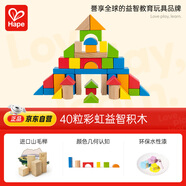 Hape(德國)嬰幼兒童拼搭木質積木玩具40粒彩虹積木寶寶生日禮物E8321