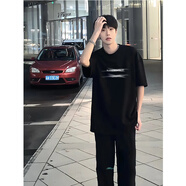 迪伽達美式高街個(gè)性字母短袖t恤男夏季2024新款休閑潮牌寬松小領(lǐng)口上衣 YDGYL-D1132黑色 XL