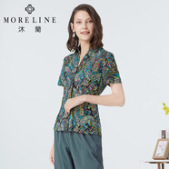 MORELINE沐蘭夏季復(fù)古腰果花襯衣顯瘦短袖修身薄款印花襯衫女士上衣高品質(zhì) 花色 38