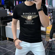 匡都（KRDUGBR）香港潮牌短袖T恤男輕奢夏季男裝燙鉆印花圓領(lǐng)半袖打底衫冰絲免燙 黑色A60 L 【110-125斤】