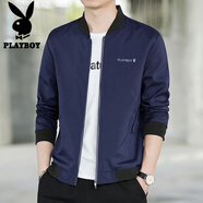 花花公子（PLAYBOY）夾克男士外套男裝春秋季上衣服休閑潮流修身棒球服 藍(lán)色 XL