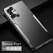 笑源 OPPOreno6手機殼新款金屬防摔reno6pro+全包鏡頭液態(tài)硅膠磨砂透明保護套男女款全包 Reno6Pro+【黑銀】升級鏡頭保護