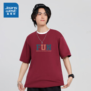 真維斯男裝印花短袖t恤潮流寬松圓領(lǐng)青年純棉字母夏季新款上衣DSP B紅色2200 L 180/100A