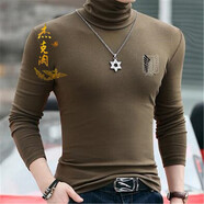 杰克淘 香港潮牌印花修身T恤長(cháng)袖春季新款打底衫男士高領(lǐng)內搭秋冬上衣潮 軍綠色 M（100斤左右穿）