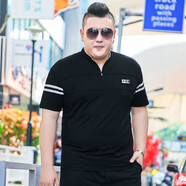 豪朗格潮牌胖子男夏裝肥佬短袖T恤衫特大半袖體恤立領夏裝加肥加大碼5XL 黑色 6XL
