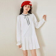 樂(lè )町甜美系帶領(lǐng)襯衫裙白色A版娃娃裙寬松內搭連衣裙 白色（現貨） M