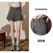 庫恩瑪維（KUHNMARVIN）【100棉】工裝風短褲女2024年夏季新款高腰顯瘦外穿熱褲K55198 深灰色 S