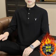 費洛仕秋冬季潮休閑中國風(fēng)男士長(cháng)袖t恤保暖棉線(xiàn)上衣加絨加厚衛衣男裝 WY2288麋鹿黑色(加絨) M (95-110斤)