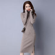 中凡智冬季高領(lǐng)毛衣女中長(cháng)款修身過(guò)膝針織連衣緊身打底衫包臀加厚 610#卡其 M 推薦85-99斤