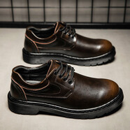 百狄大頭皮鞋男夏季新款英倫時(shí)尚男士工裝鞋牛皮透氣低幫馬丁鞋男復(fù)古漸變大頭鞋男耐磨牛筋底大碼男鞋棕色 棕色(四季款) 42皮鞋碼