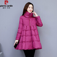 皮爾卡丹（pierre cardin）冬季時尚棉衣女2025新款a字斗篷羽絨棉服中長款大擺保暖棉襖 玫紅色 S 85-斤