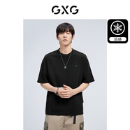 GXG男裝 夏季新款重磅系列精致小字母繡花圓領(lǐng)短袖T恤 黑色 L