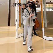 JPN新款休閑時(shí)尚運(yùn)動(dòng)套裝女純棉寬松時(shí)尚歐貨大碼兩件套網(wǎng)紅氣質(zhì)韓版 灰色套裝 XXL