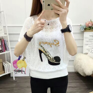 筱艷薄款圓領(lǐng)蝙蝠袖t恤女罩衫寬松大碼短款上衣夏季鏤空針織衫女 白色高跟鞋(單件上衣) S 80-90斤