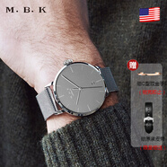 M.B.K手表男士名表新年生日禮物腕表全自動(dòng)鏤空機械休閑防水運動(dòng)男表 鋼殼灰面白線(xiàn)鋼網(wǎng)帶（贈皮帶）