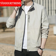 YOOOURTHING男士休閑夾克青年時尚休閑連帽外套男城市輕戶外春秋冬加絨夾克男 XZ1210-1938-立領卡其 2XL 【建議120-150斤】