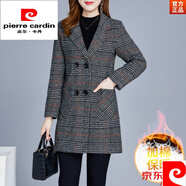 皮爾卡丹女裝百搭西裝大衣2025年新款呢子中年格子毛呢外套女秋冬 灰其加棉 3XL （120-135）