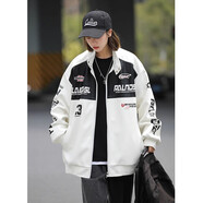 POUM夾克外套男士秋冬季美式皮機車(chē)賽車(chē)服立領(lǐng)情侶裝外套設計感皮衣 WJS-W6701白色 XL