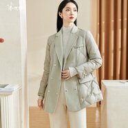 米思陽(yáng)（missshine）2024冬季新款精致毛呢拼接西裝領(lǐng)90%鴨絨羽絨服繡花外套女 灰綠色 M