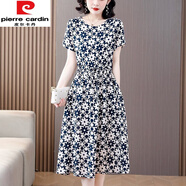 皮爾卡丹（pierre cardin）裝夏款碎花純棉綢連衣裙氣質(zhì)洋氣短袖貴婦人品牌女裝裙子 33號色 3XL 建議120-134斤