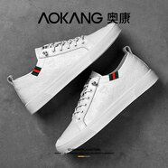 奧康（Aokang）男鞋夏季2025新款板鞋男真皮透氣低幫平底休閑皮鞋百搭男士運(yùn)動鞋 白色 41