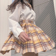 唐努烏（Tang Nu wu）【8件套】少女JK制服百褶格裙襯衫校服正半身學(xué)院風(fēng)短裙子女學(xué)生 山吹套裝 2XL 【125-135斤】