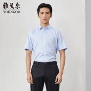 雅戈爾（YOUNGOR）短袖襯衫男條紋DP免燙襯衫純棉面料抗皺易打理新品商場(chǎng)同款 淺藍YSDP19002IQA 42