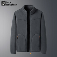 JACK WOKEKNSN狼爪云抓絨外套男女珊瑚絨大碼雙面搖粒絨情侶開(kāi)衫加厚羊羔絨立領(lǐng) 深灰色(男) 4XL