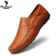 西域駱駝（VANCAMEL）品牌男鞋真皮休閑鞋斷碼處理男士豆豆鞋軟底套腳皮鞋 紅棕- 8008鏤空 41