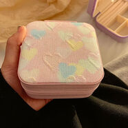 高品質(zhì)黃金收納包首飾盒旅行配飾韓版格子抗氧化多格戒指耳釘飾的 粉色-桃心首飾盒 加厚pu皮革