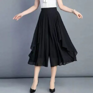 Lauaird 3040歲新款雪紡裙褲透氣薄款夏天闊腿褲七分褲韓版高腰休閑褲女 黑色 L 【建議95-110斤】