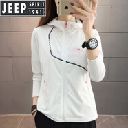 JEEP SPIRIT防曬衣服女2024春夏防紫外線透氣冰絲衫皮膚衣速干套裝長袖薄外套 308款上衣白色 3XL