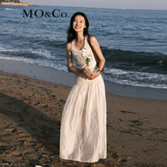 MO&Co.連衣裙夏拼接式背心吊帶斜裁打攬收腰長裙黑色含天絲摩安珂 米杏色 S 160