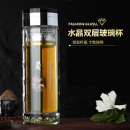 寶菲尼雙層鋼化玻璃保溫杯便攜水杯個(gè)性男女士高檔商務(wù)辦公茶杯耐熱隔熱杯子水晶泡茶杯隨手杯 蘭【300ml+禮盒裝+杯刷杯套】
