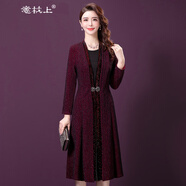 意枕上婚禮禮服套裝2020新春秋氣質(zhì)長(cháng)款兩婆婆婚宴亮絲連衣裙 酒紅色 L