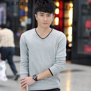 匹卡特（PIKATE）長(cháng)袖t恤男韓版修身春秋V領(lǐng)打底衫T恤男士體恤上衣服大碼男裝毛衣 灰色 M