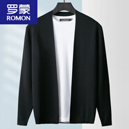 羅蒙（ROMON）冰絲針織開衫毛衣男春秋外套休閑純色大碼潮流薄款長(zhǎng)袖毛線衫 略薄-冰絲黑色 單外套 3XL 165-175斤