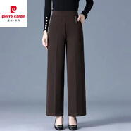 皮爾卡丹（pierre cardin）中年老年m媽褲子2024秋冬新款外穿高腰長褲休閑闊腿褲寬松直筒女 深咖色 L 100-115斤