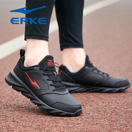 鴻星爾克男鞋紅星運動(dòng)鞋2026年冬季新款皮革防水輕便緩震防滑休閑跑步鞋男 正黑/大紅 43