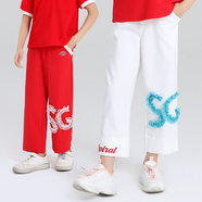 女童高爾夫服裝兒童春秋款褲子原創(chuàng  )設計時(shí)尚撞色立體繡花九分褲 紅色 XS (120)