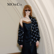 MO&Co.老花毛絨學(xué)院風(fēng)棒球服夾克天毛茸茸外套毛絨外套寬松外套女 黑底字母花 S 160
