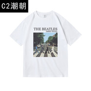 C2潮朝純棉短半袖T恤男男中性款夏季歐美搖滾beatles披頭士樂(lè)隊(duì)周邊衣服 白色2 M