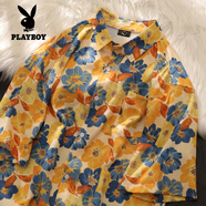 花花公子（PLAYBOY）短袖花襯衫男夏威夷休閑夏季薄款寬松襯衣oversize情侶五分袖潮流 C255 短袖 L 165-180cm/115-130斤